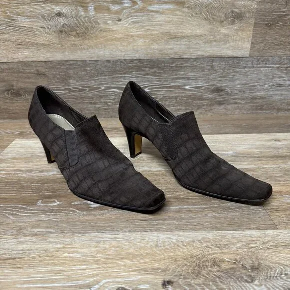 Liz claiborne Labrynth Brown Crocodile pattern Stretch Bootie Women's Size 10 - Picture 6 of 6